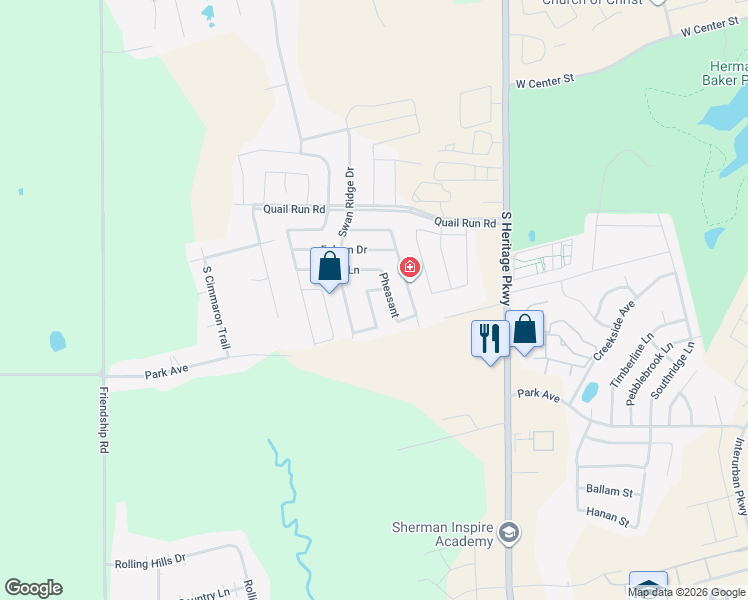 map of restaurants, bars, coffee shops, grocery stores, and more near 1414 Raven Drive South in Sherman