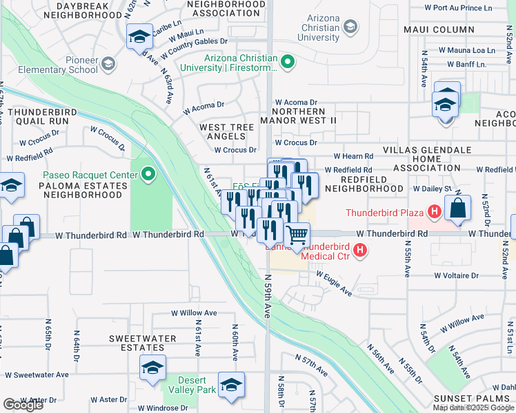 map of restaurants, bars, coffee shops, grocery stores, and more near 13936 North 59th Avenue in Glendale
