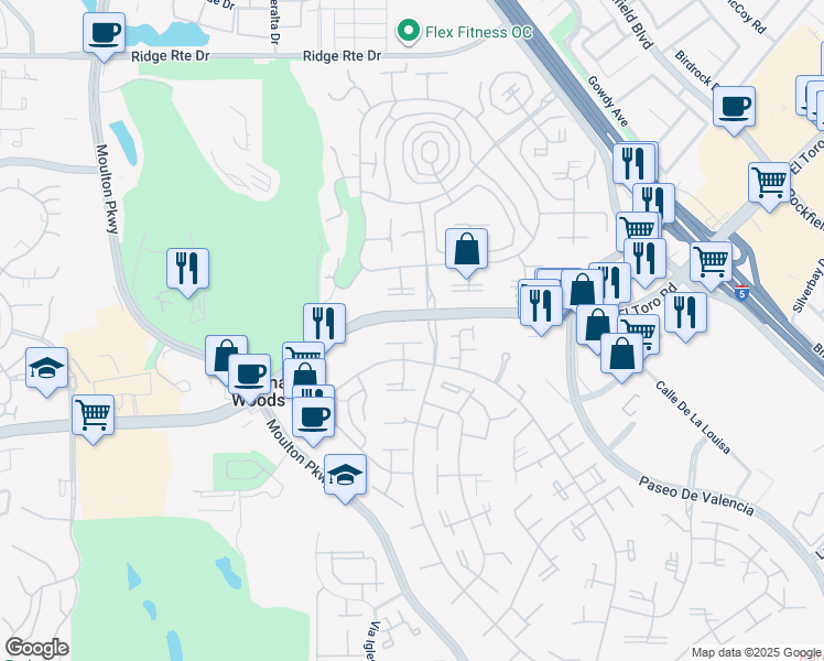 map of restaurants, bars, coffee shops, grocery stores, and more near 242 Calle Aragon in Laguna Woods