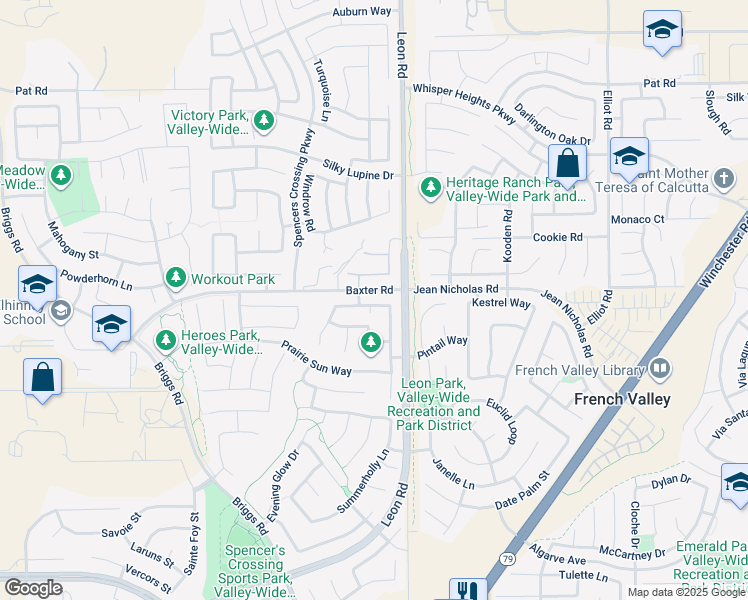 map of restaurants, bars, coffee shops, grocery stores, and more near 30916 Snowberry Lane in Murrieta
