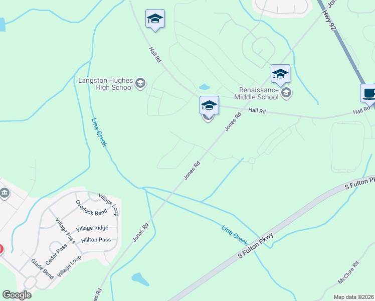 map of restaurants, bars, coffee shops, grocery stores, and more near 6820 Jones Road in Fairburn