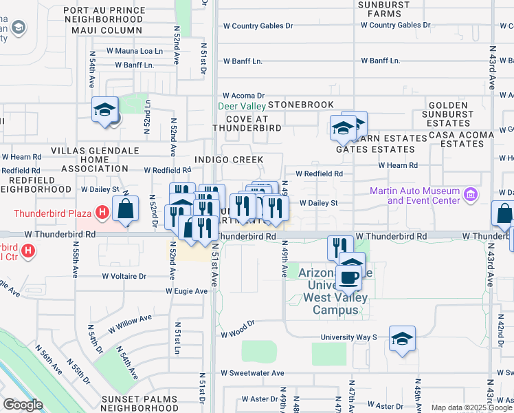 map of restaurants, bars, coffee shops, grocery stores, and more near 14002 North 49th Avenue in Glendale