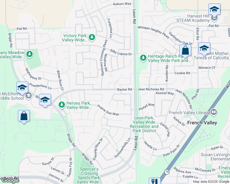 map of restaurants, bars, coffee shops, grocery stores, and more near 30820 Snowberry Lane in Murrieta