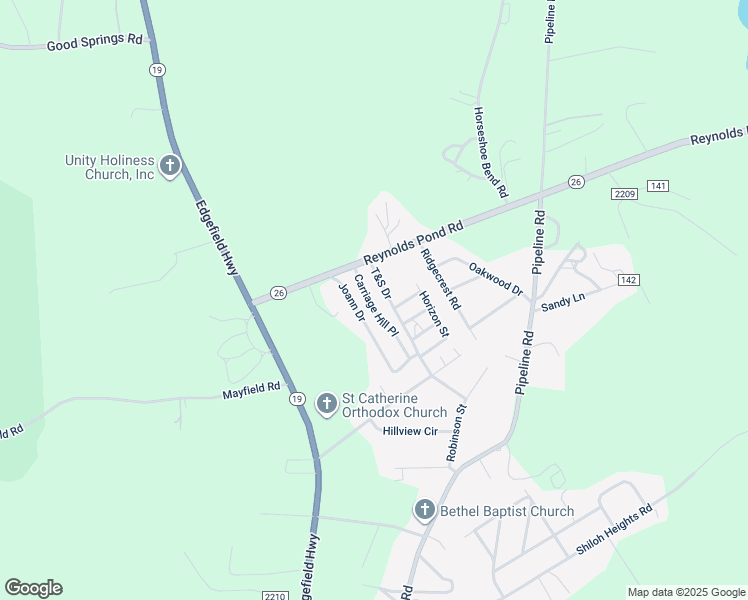map of restaurants, bars, coffee shops, grocery stores, and more near 109 Carriage Hill Place in Aiken