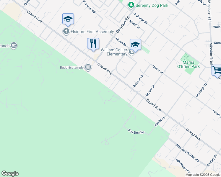 map of restaurants, bars, coffee shops, grocery stores, and more near 33142 Robert Street in Wildomar