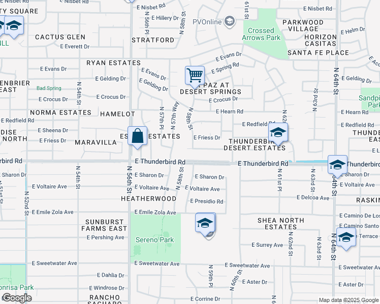 map of restaurants, bars, coffee shops, grocery stores, and more near 5751 East Ludlow Drive in Scottsdale
