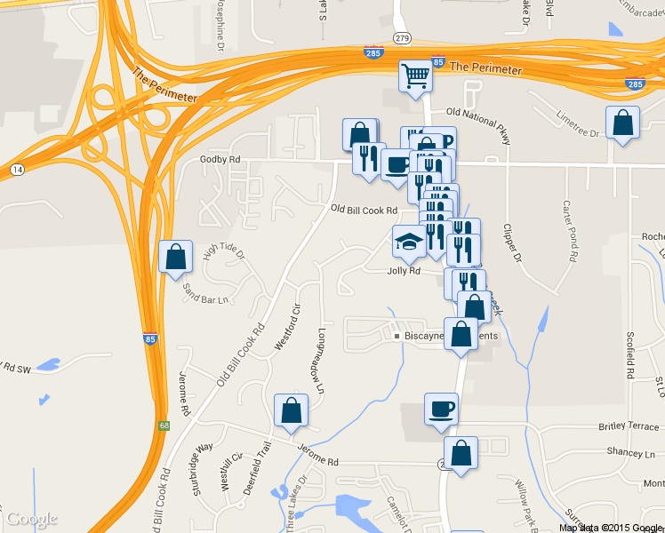 map of restaurants, bars, coffee shops, grocery stores, and more near 2700 Dunmoreland Terrace in College Park