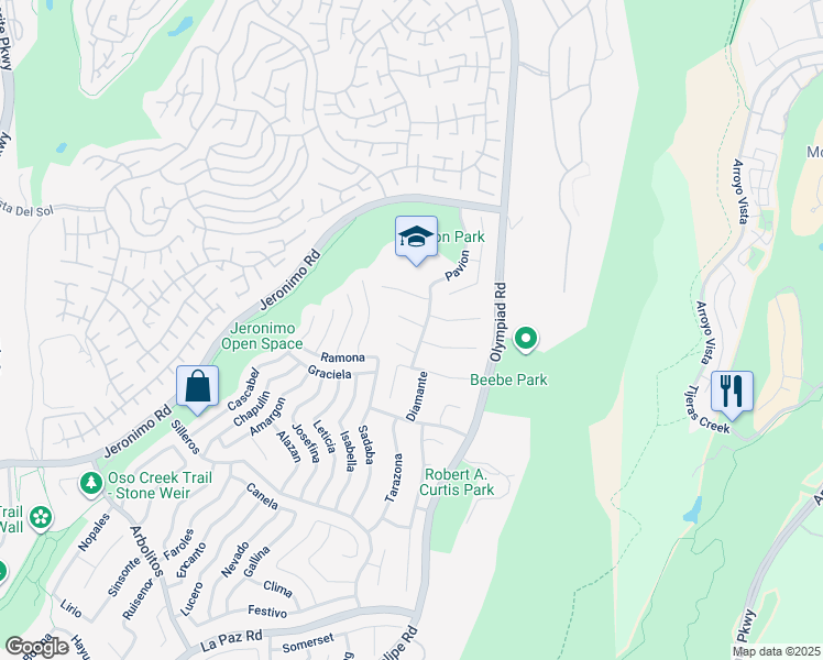 map of restaurants, bars, coffee shops, grocery stores, and more near 28432 Ronea in Mission Viejo