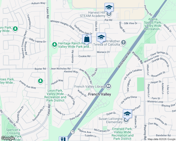 map of restaurants, bars, coffee shops, grocery stores, and more near Jean Nicholas Road in Winchester