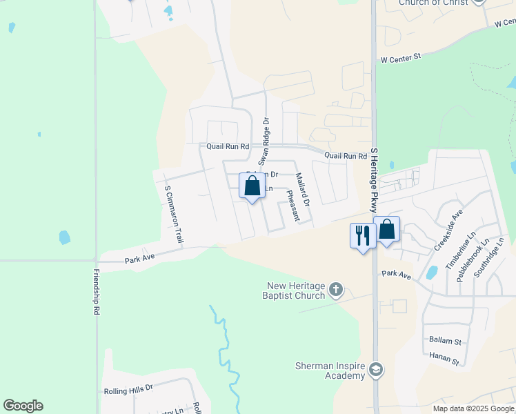 map of restaurants, bars, coffee shops, grocery stores, and more near 1415 Teal in Sherman