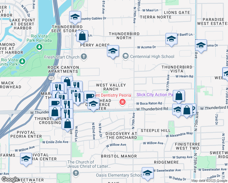 map of restaurants, bars, coffee shops, grocery stores, and more near 8011 West Sheena Drive in Peoria