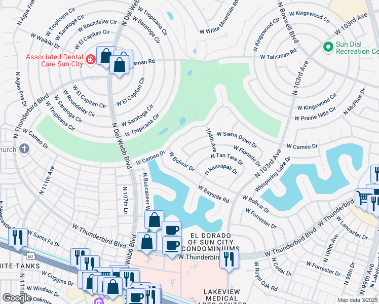 map of restaurants, bars, coffee shops, grocery stores, and more near 10417 West Floriade Drive in Sun City