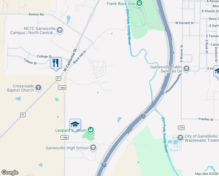 map of restaurants, bars, coffee shops, grocery stores, and more near 1341 Greenfield Drive in Gainesville