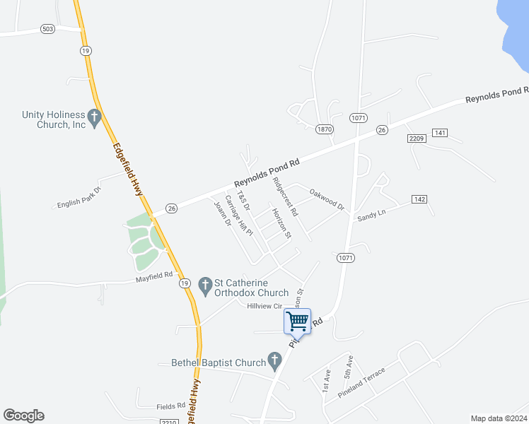 map of restaurants, bars, coffee shops, grocery stores, and more near 25 Burlington Street in Aiken