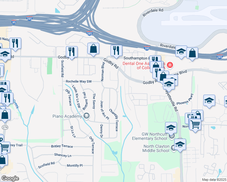 map of restaurants, bars, coffee shops, grocery stores, and more near 5237 Norman Boulevard in Atlanta