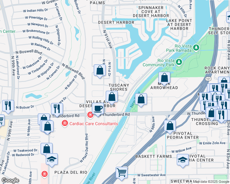 map of restaurants, bars, coffee shops, grocery stores, and more near 14002 North 90th Lane in Peoria