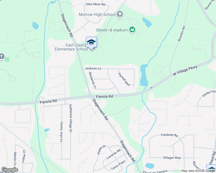 map of restaurants, bars, coffee shops, grocery stores, and more near 5289 Benjamin Tr in Ellenwood
