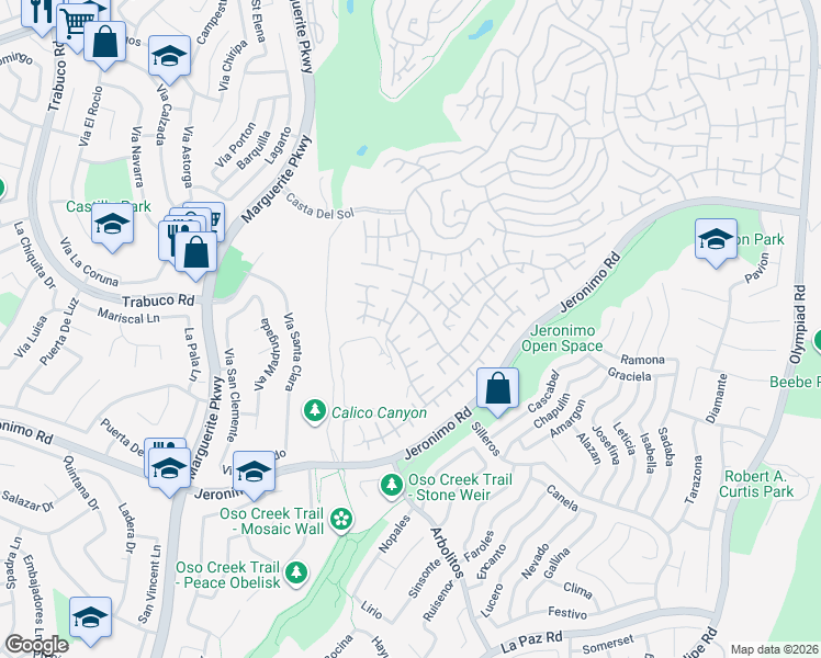 map of restaurants, bars, coffee shops, grocery stores, and more near 27740 Via Sarasate in Mission Viejo