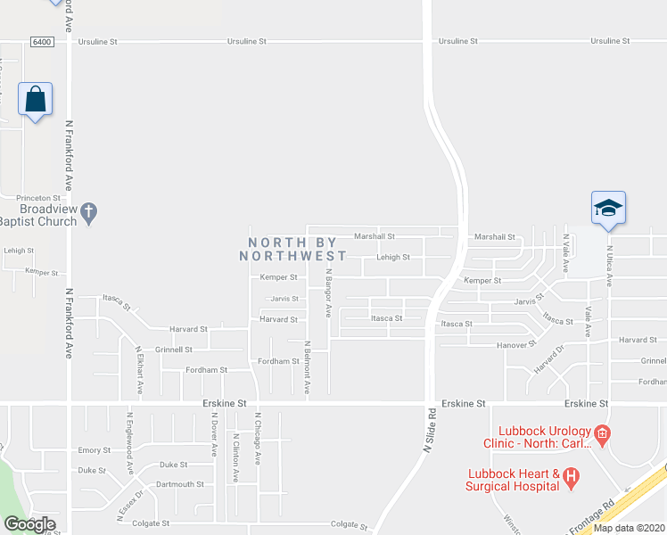 map of restaurants, bars, coffee shops, grocery stores, and more near 5308 Kemper Street in Lubbock