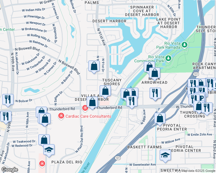 map of restaurants, bars, coffee shops, grocery stores, and more near 14002 North 90th Lane in Peoria