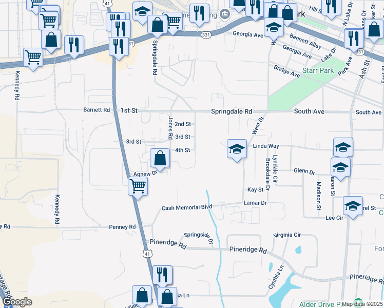 map of restaurants, bars, coffee shops, grocery stores, and more near 101 4th Street in Forest Park