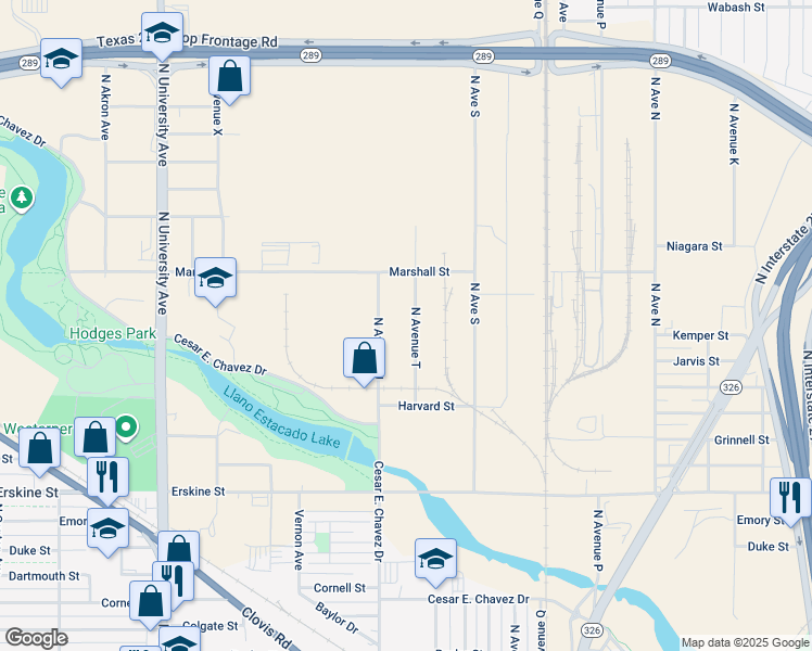 map of restaurants, bars, coffee shops, grocery stores, and more near 1115 North Avenue T in Lubbock