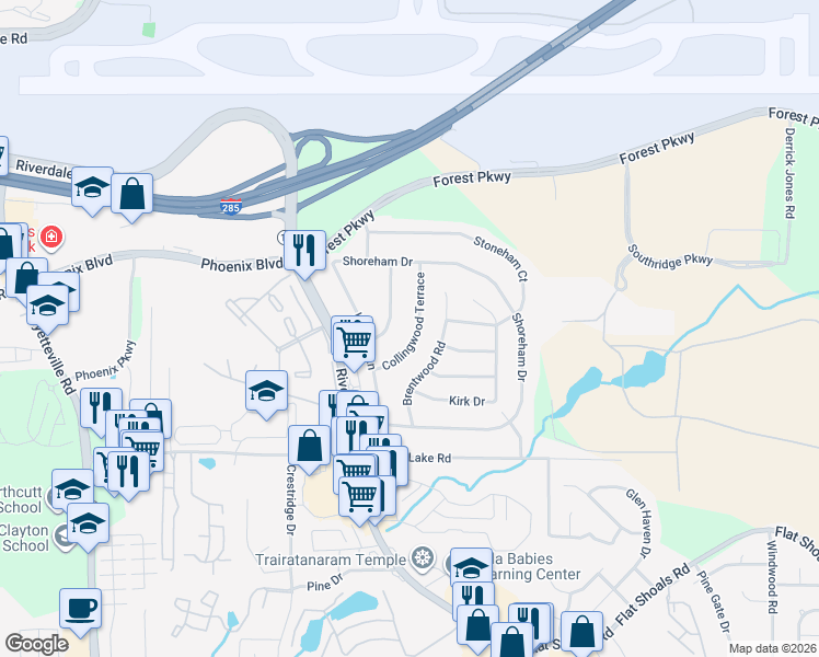 map of restaurants, bars, coffee shops, grocery stores, and more near 5242 Collingwood Terrace in Atlanta