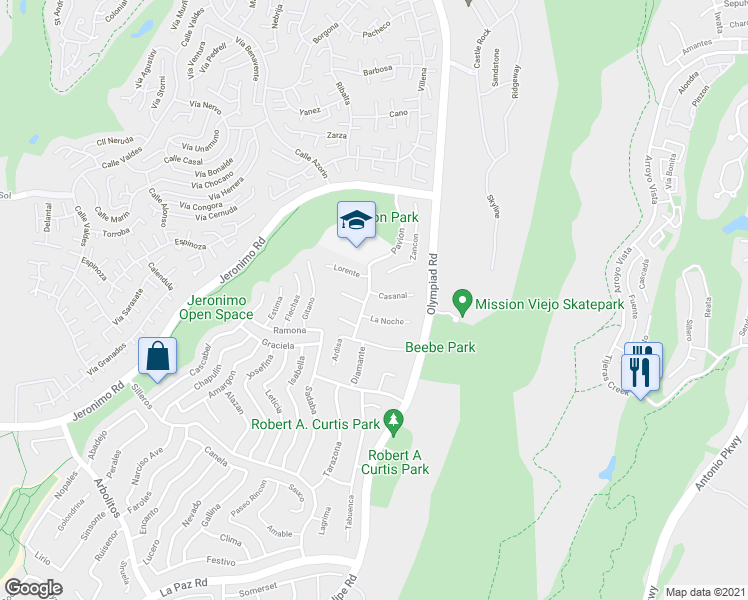 map of restaurants, bars, coffee shops, grocery stores, and more near 28432 Casanal in Mission Viejo