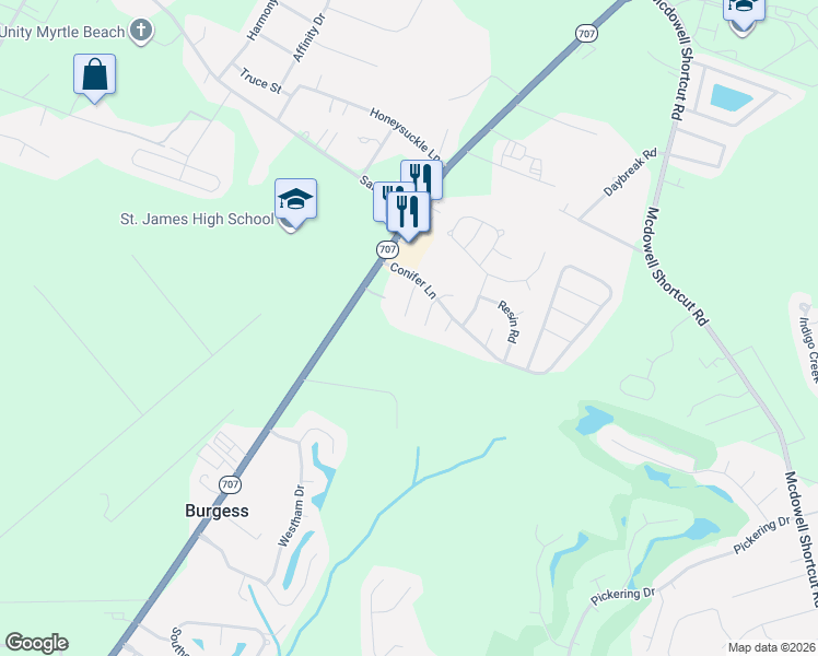 map of restaurants, bars, coffee shops, grocery stores, and more near 8025 Cone Court in Myrtle Beach