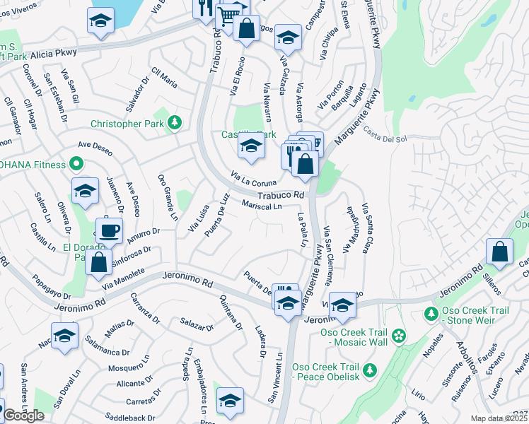 map of restaurants, bars, coffee shops, grocery stores, and more near 27126 Mariscal Lane in Mission Viejo