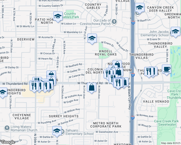 map of restaurants, bars, coffee shops, grocery stores, and more near 13820 North 30th Drive in Phoenix