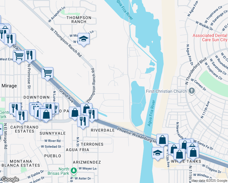 map of restaurants, bars, coffee shops, grocery stores, and more near 11539 West Redfield Road in El Mirage