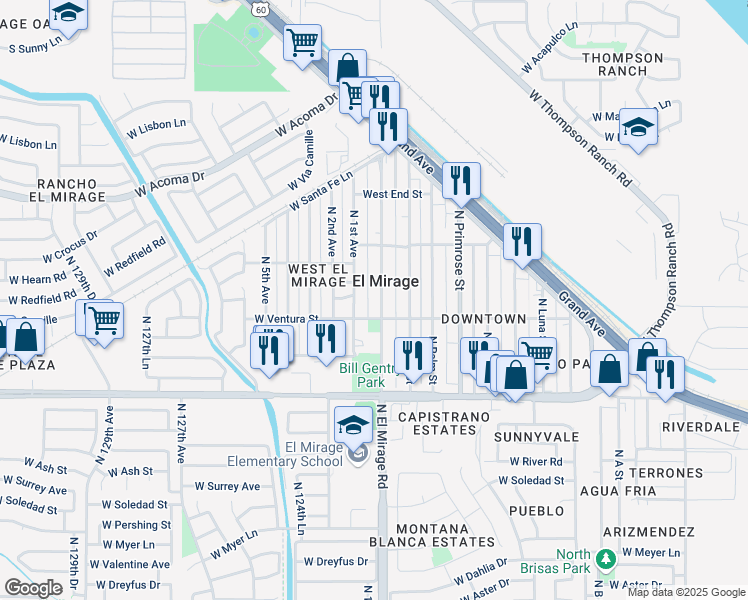 map of restaurants, bars, coffee shops, grocery stores, and more near 14105 North El Mirage Road in El Mirage
