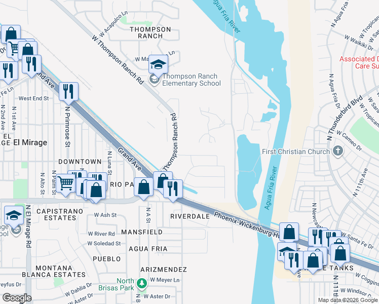 map of restaurants, bars, coffee shops, grocery stores, and more near 14110 North 117th Avenue in El Mirage