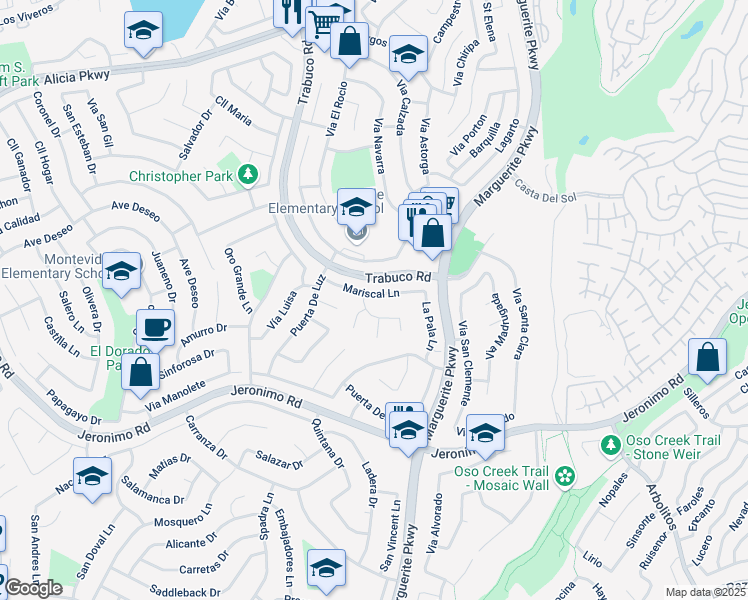 map of restaurants, bars, coffee shops, grocery stores, and more near 27126 Mariscal Lane in Mission Viejo