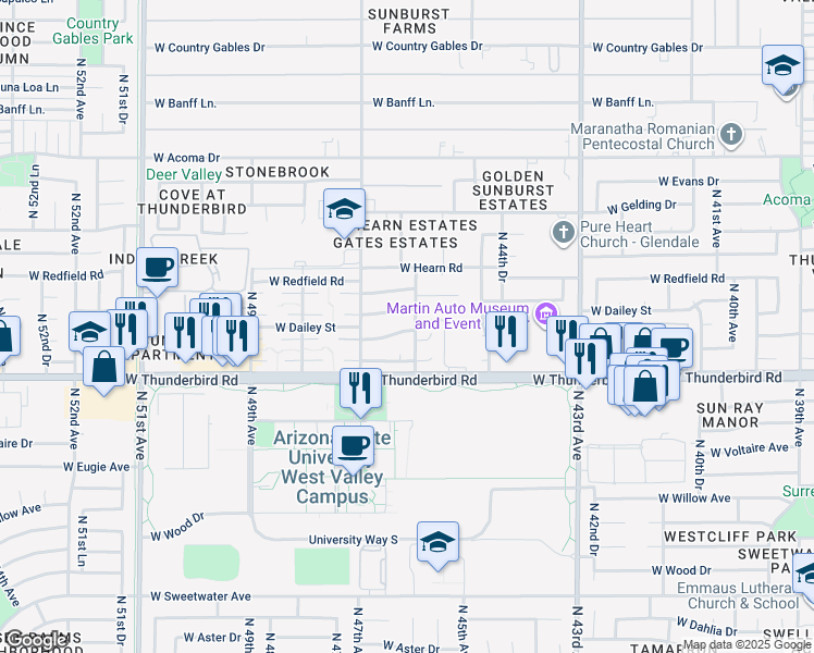 map of restaurants, bars, coffee shops, grocery stores, and more near 4616 West Calavar Road in Glendale