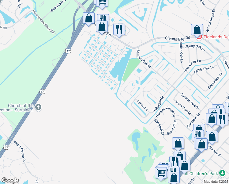 map of restaurants, bars, coffee shops, grocery stores, and more near 8885 Grove Park Drive in Myrtle Beach