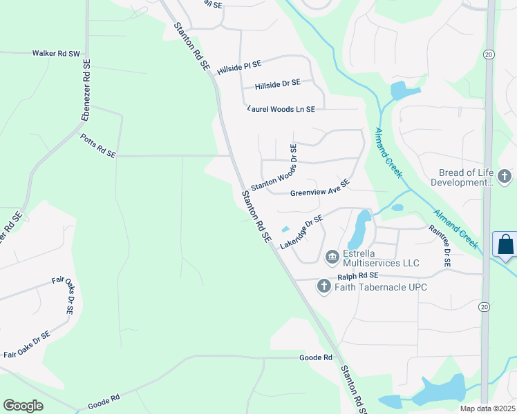 map of restaurants, bars, coffee shops, grocery stores, and more near 2914 Stanton Road Southeast in Conyers