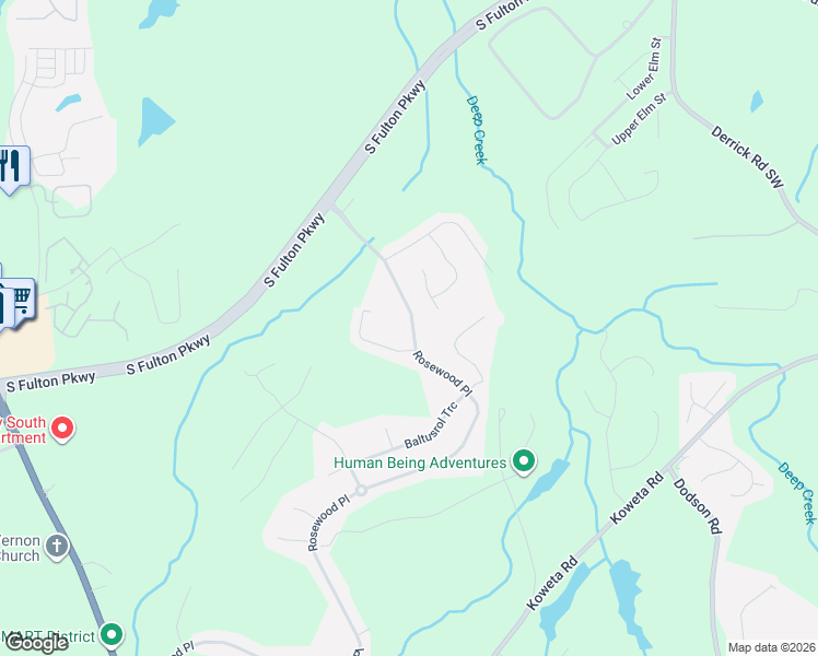 map of restaurants, bars, coffee shops, grocery stores, and more near 6257 Colonial View. in Fairburn
