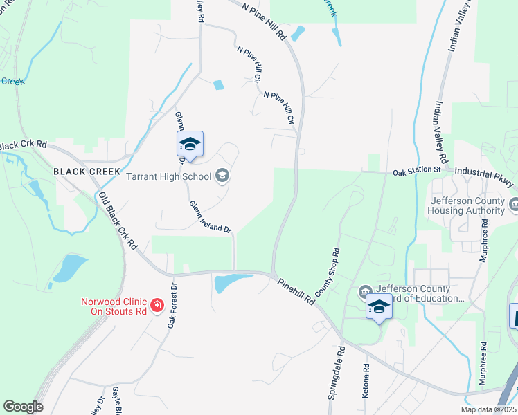 map of restaurants, bars, coffee shops, grocery stores, and more near 80 Glenn Ireland Drive in Birmingham