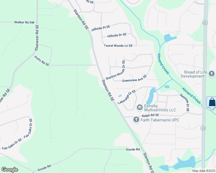 map of restaurants, bars, coffee shops, grocery stores, and more near 2914 Stanton Road Southeast in Conyers