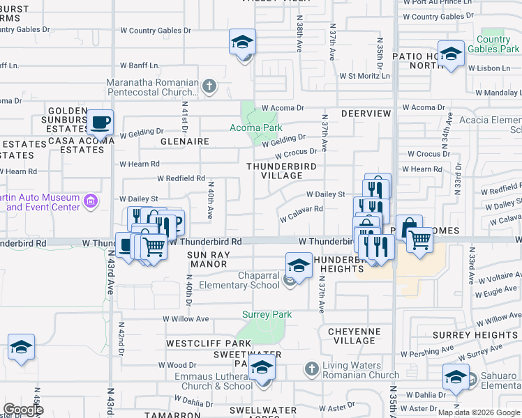 map of restaurants, bars, coffee shops, grocery stores, and more near 3823 West Dailey Street in Phoenix