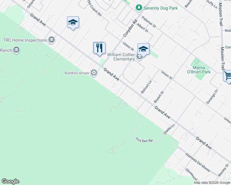 map of restaurants, bars, coffee shops, grocery stores, and more near 33141 Robert Street in Wildomar