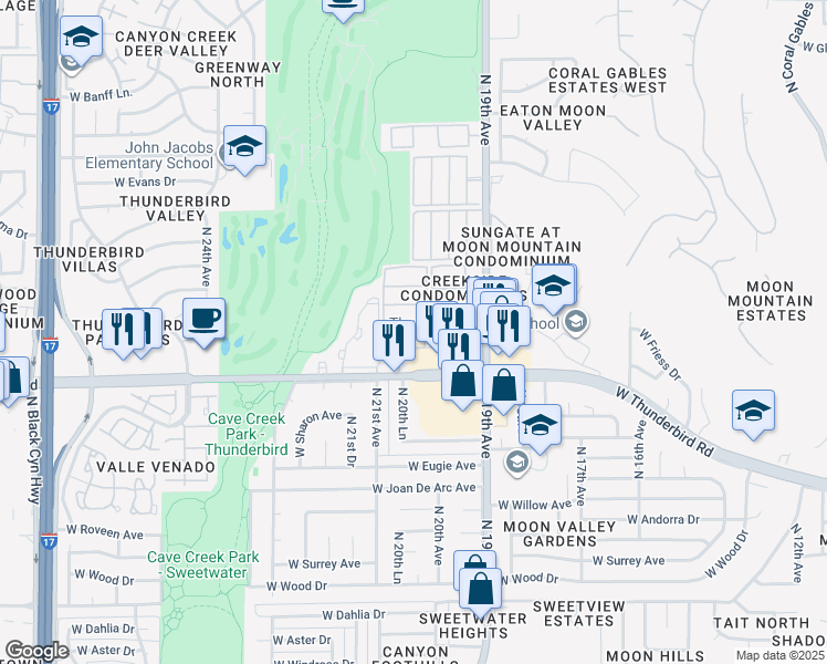 map of restaurants, bars, coffee shops, grocery stores, and more near 1944 West Thunderbird Road in Phoenix