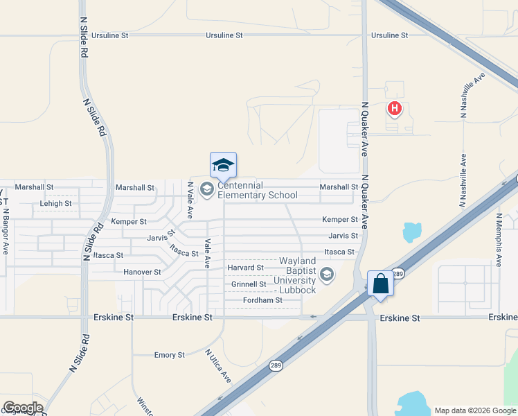 map of restaurants, bars, coffee shops, grocery stores, and more near 4618 Kemper Street in Lubbock