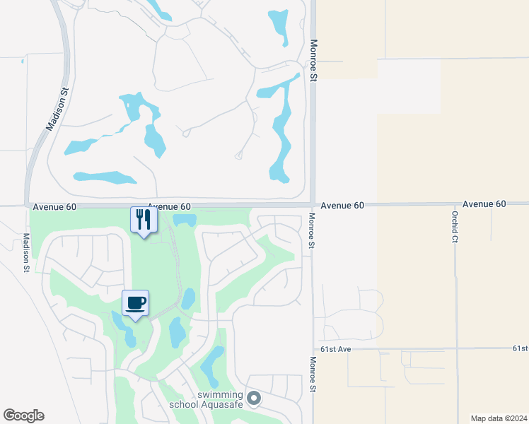 map of restaurants, bars, coffee shops, grocery stores, and more near 81780 Daniel Drive in La Quinta