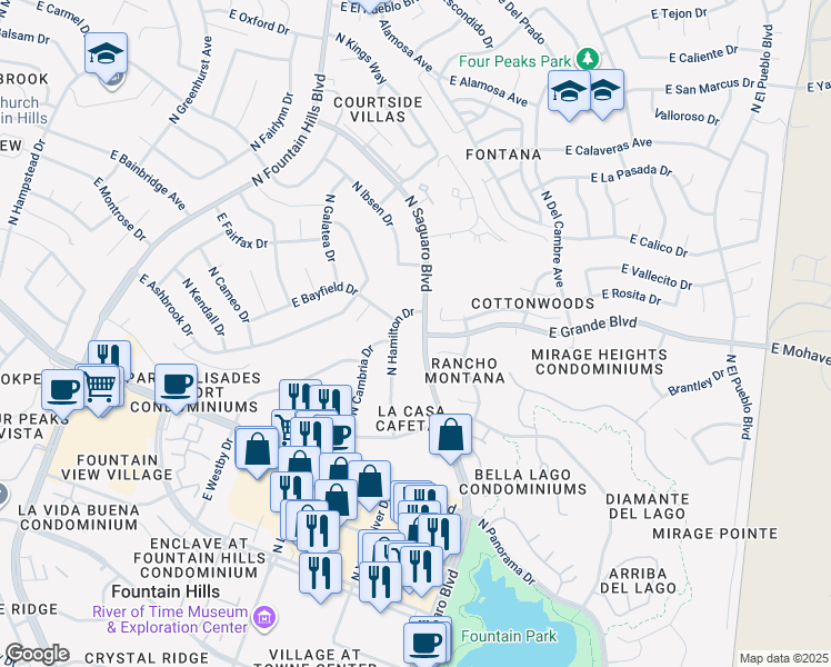 map of restaurants, bars, coffee shops, grocery stores, and more near 13838 North Saguaro Boulevard in Fountain Hills
