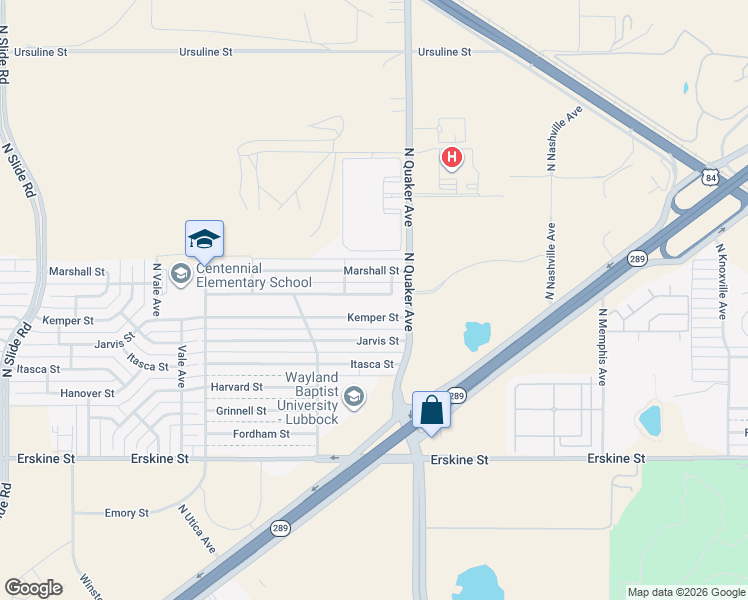 map of restaurants, bars, coffee shops, grocery stores, and more near 4411 Kemper Street in Lubbock