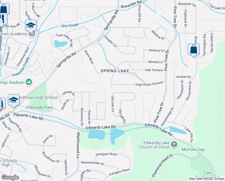 map of restaurants, bars, coffee shops, grocery stores, and more near 1235 Old Oak Circle in Birmingham