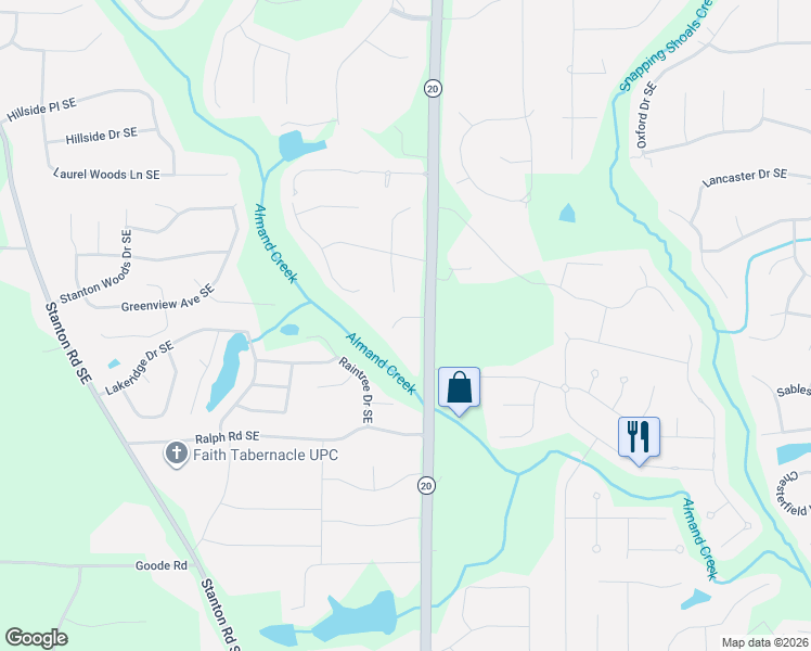 map of restaurants, bars, coffee shops, grocery stores, and more near 2925 Georgia 20 in Conyers
